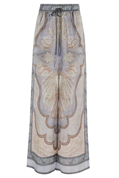 Zimmermann Wanderlust Multicolor Pants With Elastic Drawstring Waist And All-.over Print In Silk Woman