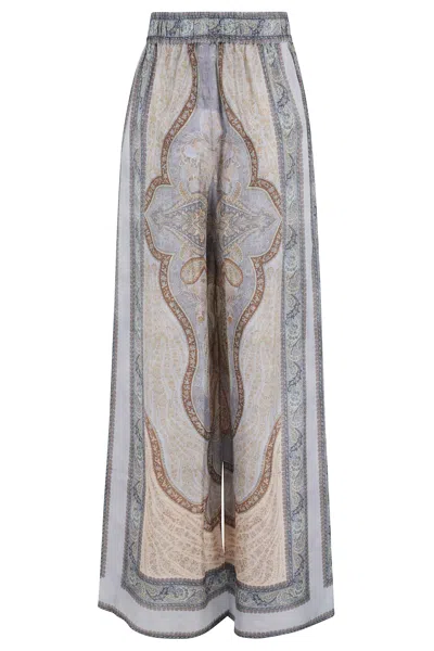 Zimmermann Wanderlust Multicolor Pants With Elastic Drawstring Waist And All-.over Print In Silk Woman