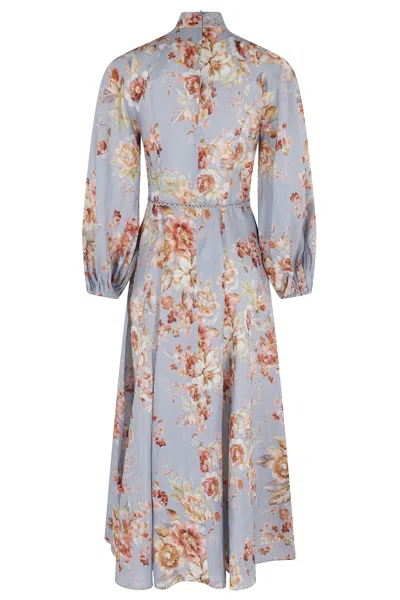 Zimmermann Womens Chambray Floral Billow Long-sleeve Linen Maxi Dress Xxs In Blue