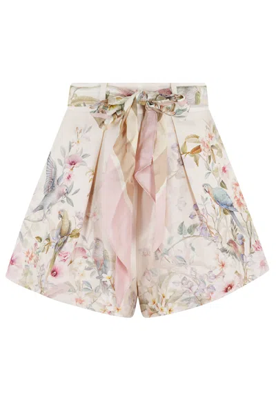 Zimmermann Rebellion Multicolor Shorts With Bow On The Front And All-over Floral Motif In Cotton And Silk Woman