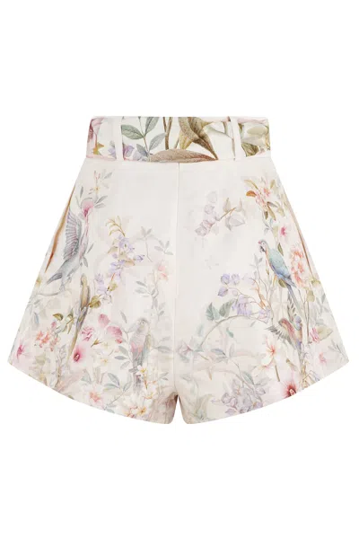 Zimmermann Rebellion Multicolor Shorts With Bow On The Front And All-over Floral Motif In Cotton And Silk Woman