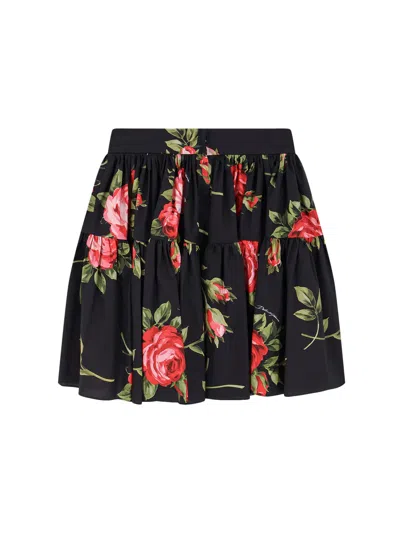 Dolce & Gabbana Black Mini Skirt With Floral Print Dolce E Gabbana