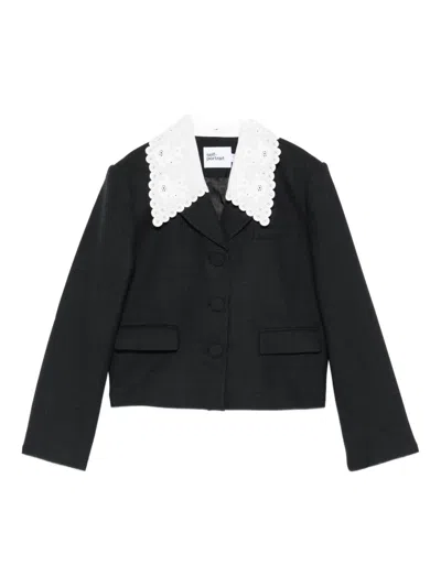 Self-portrait Grey Wool Collared Jacket Jackets Grey In Black