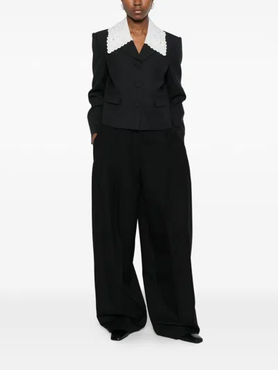 Self-portrait Grey Wool Collared Jacket Jackets Grey In Black