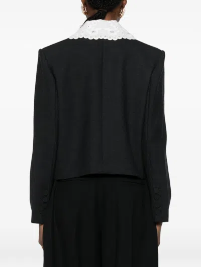 Self-portrait Grey Wool Collared Jacket Jackets Grey In Black