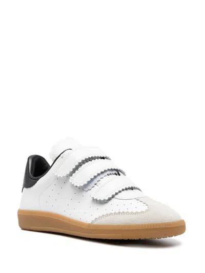 Isabel Marant Beth Logo Velcro Straps In White Leather And Suede