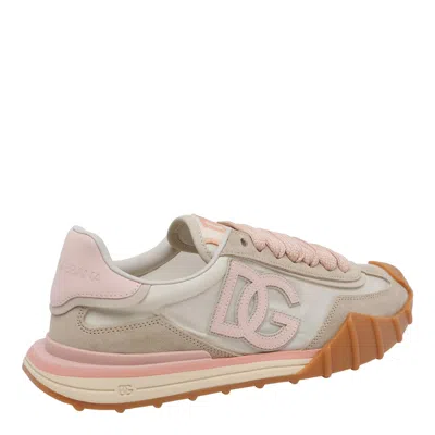 Dolce & Gabbana Dg Athletic Sneakers In Ivory And Pink Fabric And Leather In Multi