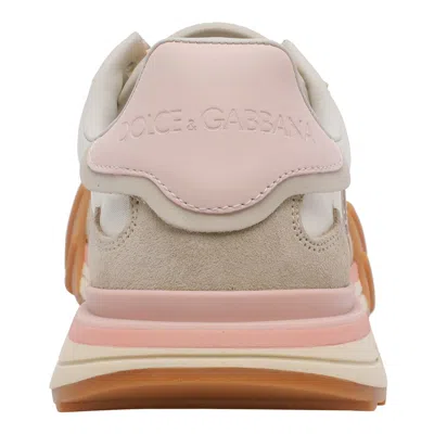 Dolce & Gabbana Dg Athletic Sneakers In Ivory And Pink Fabric And Leather In Multi