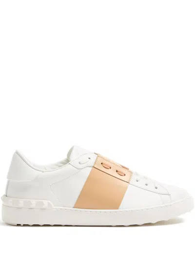 Valentino Garavani Open Sneakers In Leather With Contrast Colored Stripe And Stud Detail In Nude