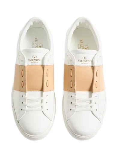 Valentino Garavani Open Sneakers In Leather With Contrast Colored Stripe And Stud Detail In Nude