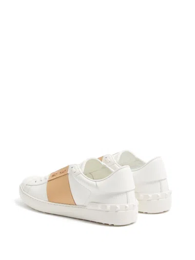 Valentino Garavani Open Sneakers In Leather With Contrast Colored Stripe And Stud Detail In Nude