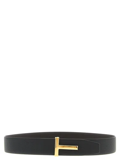 Tom Ford Brown Belt With T-plaque On The Front In Grained Leather Man In Brown