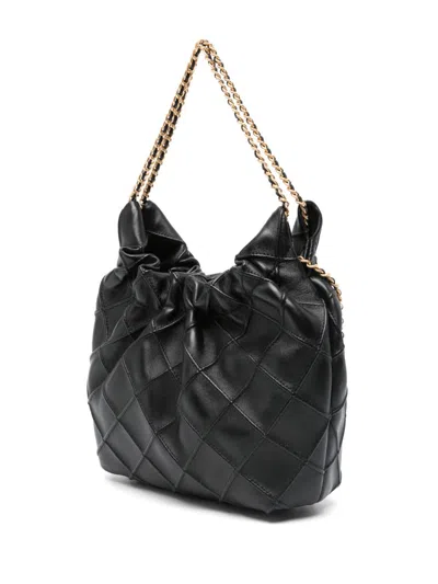 Tory Burch Fleming Black Shoulder Bag With Chain-link Shoulder Strap And Double T Motif In Grained Leather Woma In Black