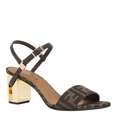 Fendi Women Delfina Medium Heel Sandals In Ff Jacquard In Multi