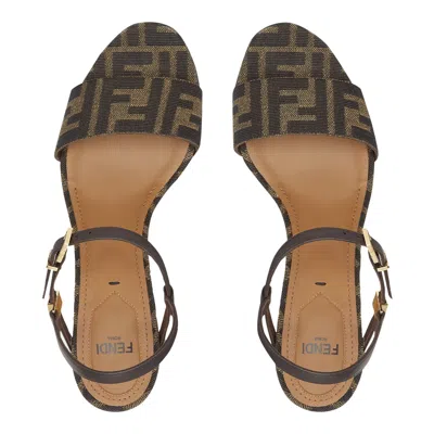 Fendi Women Delfina Medium Heel Sandals In Ff Jacquard In Multi
