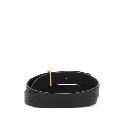 Tom Ford Brown Belt With T-plaque On The Front In Grained Leather Man In Black