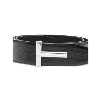 Tom Ford Reversible Crocodile Effect Belt With Metallic Buckle In Multi