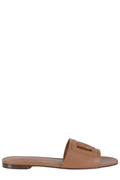 Dolce & Gabbana Women Slide Sandals With Cut Out Logo In Leather Woman In Multi