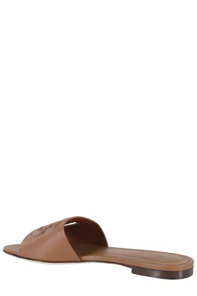 Dolce & Gabbana Women Slide Sandals With Cut Out Logo In Leather Woman In Multi