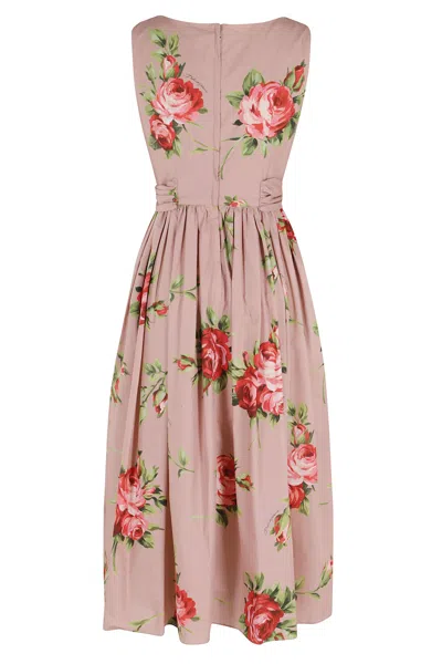 Dolce & Gabbana Abito Midi In Cotone Rosa Con Stampa Fiori Dolce E Gabbana In Pink