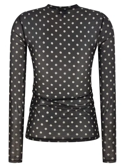 Ganni Sheer Polka Dot Long Sleeve Crew Sweater In Multi