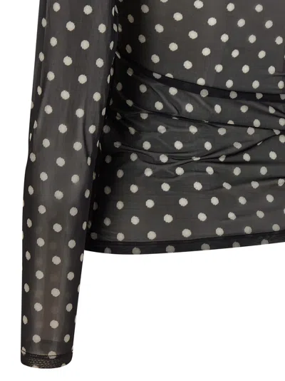 Ganni Sheer Polka Dot Long Sleeve Crew Sweater In Multi