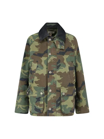 Nili Lotan Casual Jacket High Collar Camouflage Pattern Pockets In Green