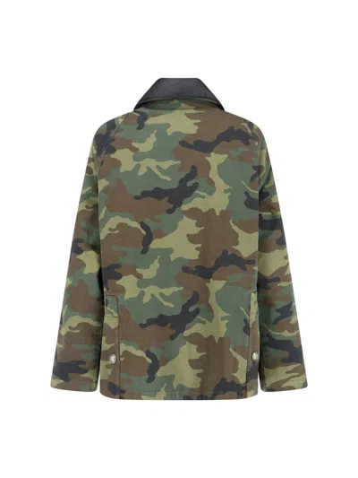 Nili Lotan Casual Jacket High Collar Camouflage Pattern Pockets In Green