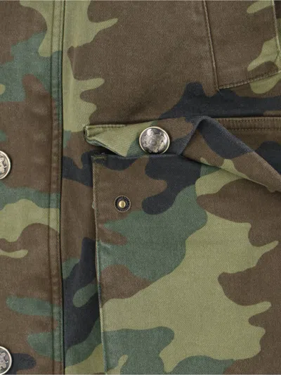 Nili Lotan Casual Jacket High Collar Camouflage Pattern Pockets In Green