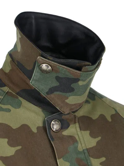 Nili Lotan Casual Jacket High Collar Camouflage Pattern Pockets In Green