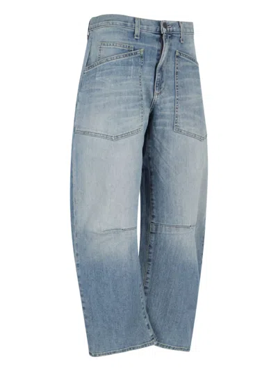 Nili Lotan Shon High Waist Barrel Leg Jeans In Blue