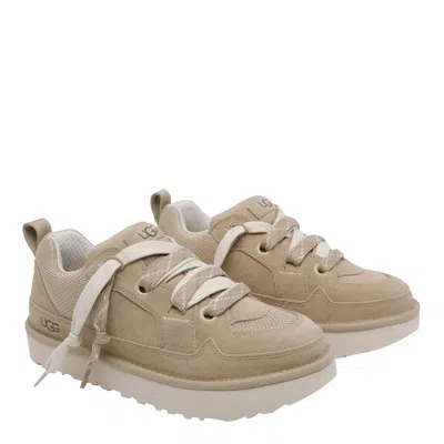 Ugg Lo Lowmel Beige Sneakers With Mesh Inserts And Logo On The Side In Suede Man In Multi