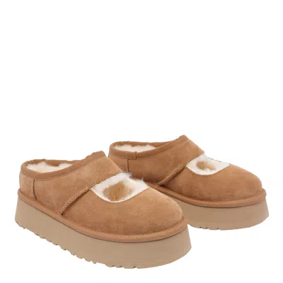 Ugg Suede Platform Sandals With Shearling Lining In Brown