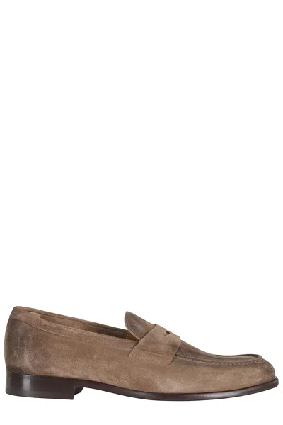 Doucal's Vintage Suede Loafer In Brown