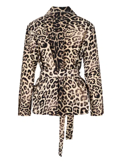 Ermanno Scervino Leopard-print Tie Jacket In Brown