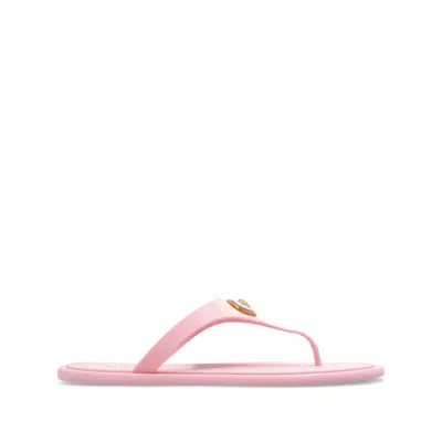Versace Gianni Ribbon Pink Sandals With Metallic Medusa Head On The Front In Rubber Woman