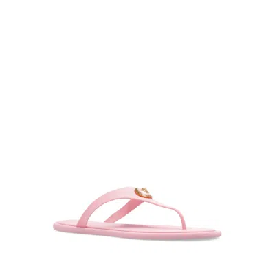 Versace Gianni Ribbon Pink Sandals With Metallic Medusa Head On The Front In Rubber Woman