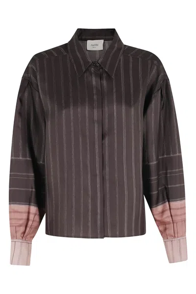 Alysi Long Sleeved Striped Shirt In Brown