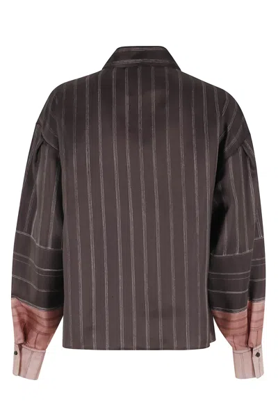 Alysi Long Sleeved Striped Shirt In Brown