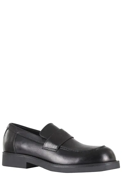 Mm6 Maison Margiela Black Calf Leather Bos Taurus Slip-on Loafers