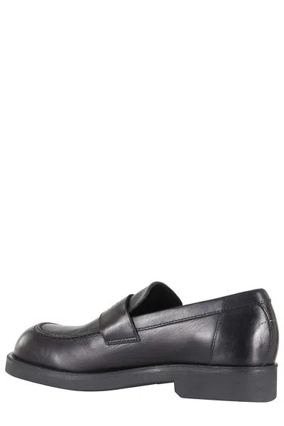 Mm6 Maison Margiela Black Calf Leather Bos Taurus Slip-on Loafers