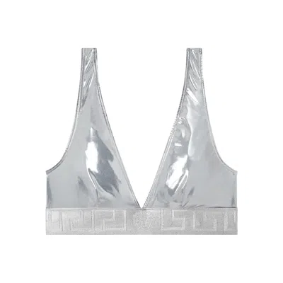 Versace Metallic Triangle Bikini Top In Silver