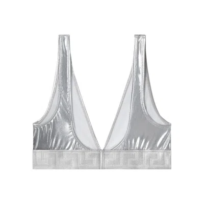 Versace Metallic Triangle Bikini Top In Silver