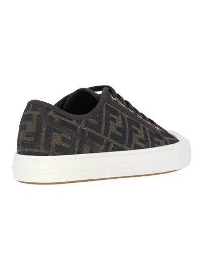 Fendi Low-top Sneakers With Monogram Pattern And Gold-tone Accents In Brown