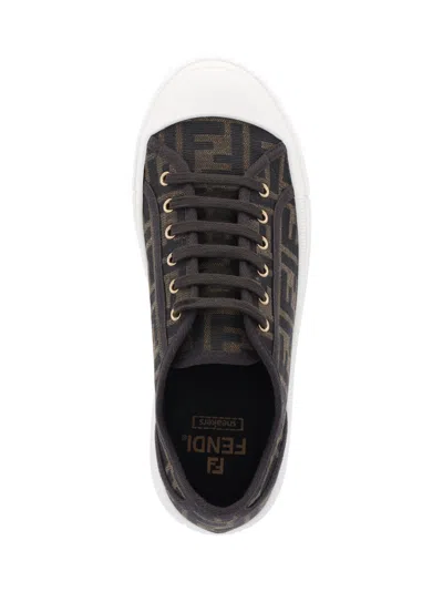 Fendi Low-top Sneakers With Monogram Pattern And Gold-tone Accents In Brown