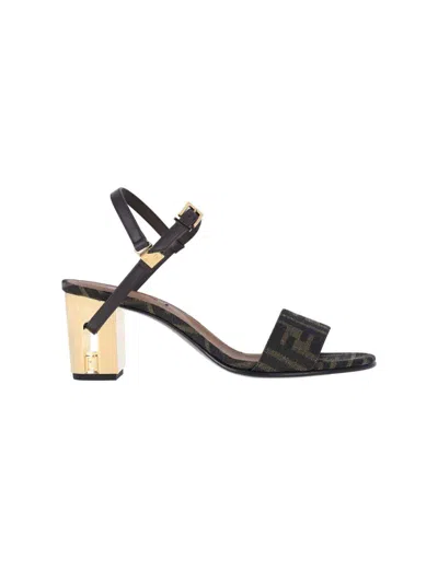 Fendi Women Delfina Medium Heel Sandals In Ff Jacquard In Multi
