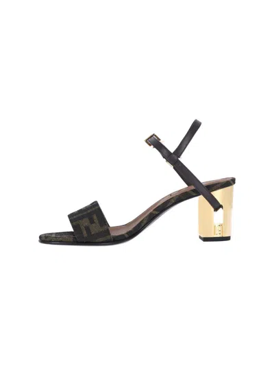 Fendi Women Delfina Medium Heel Sandals In Ff Jacquard In Multi