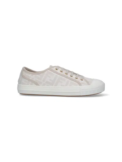 Fendi Domino Tessuto Jacquard Ff Sneakers Beige In White
