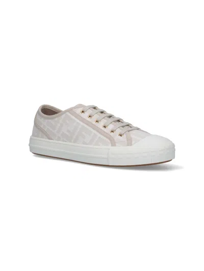 Fendi Domino Tessuto Jacquard Ff Sneakers Beige In White