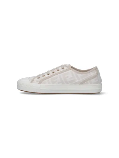 Fendi Domino Tessuto Jacquard Ff Sneakers Beige In White